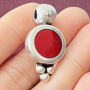 One-of-a Kind! Handcrafted Vintage 925 Sterling Silver Pendant Set in Red Coral